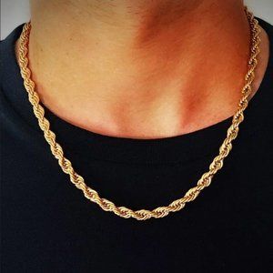 20" Mens 18K Gold Twisted Rope Style Chain Necklace 20 inch 18 Karat NEW Jewelry